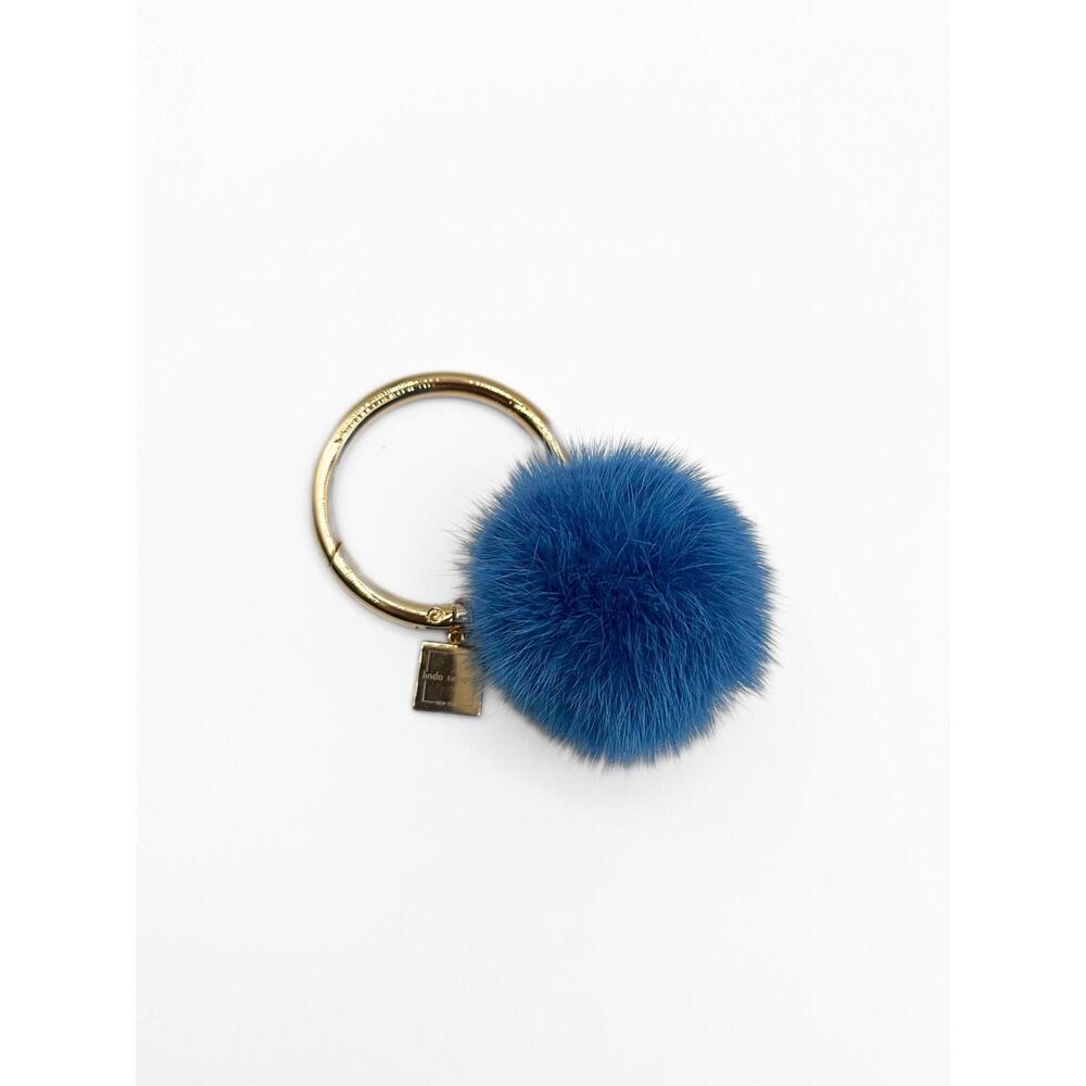 NEW LINDA RICHARDS women's mink pom large key ring in blue
